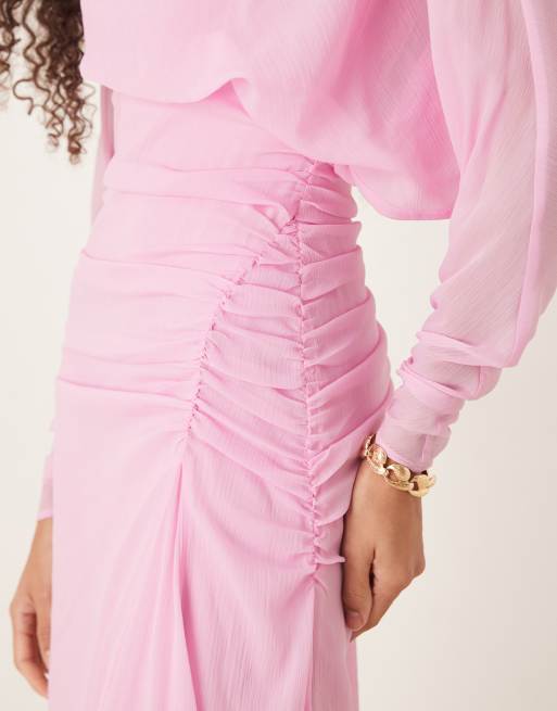 ASOS DESIGN blouson ruched detail maxi dress in pink