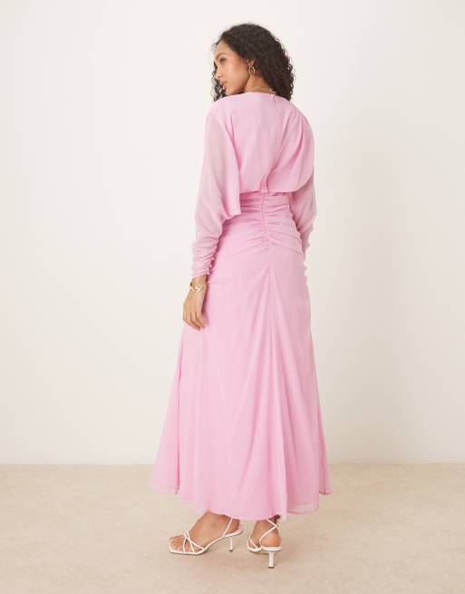 ASOS DESIGN blouson ruched detail maxi dress in pink