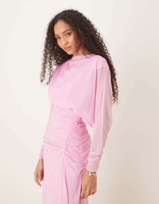 ASOS DESIGN blouson ruched detail maxi dress in pink