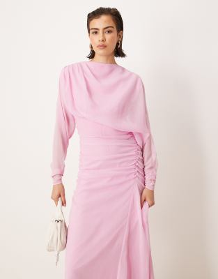 ASOS DESIGN blouson ruched detail maxi dress in pink