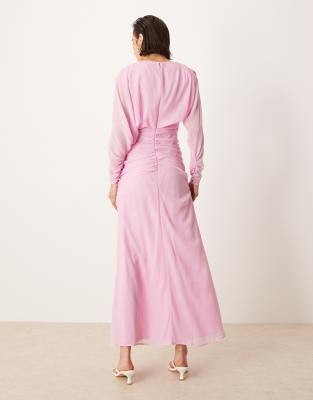 ASOS DESIGN blouson ruched detail maxi dress in pink
