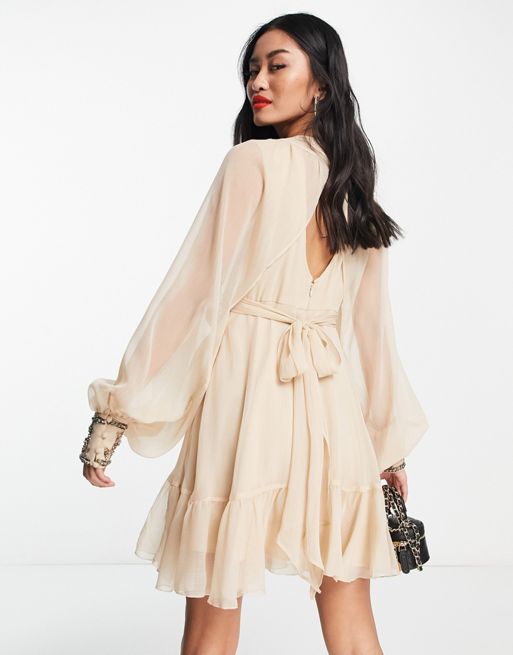 ASOS DESIGN mini dress with blouson sleeve and delicate floral