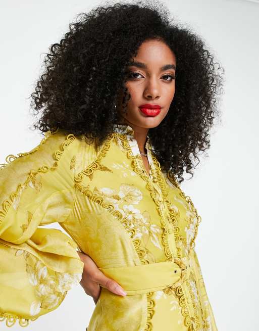 ASOS DESIGN Maternity blouson sleeve mini dress with floral embellished  bodice detail in stone