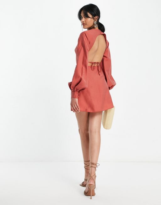 New ASOS Design Exaggerated Blouson Sleeve Mini Dress With Wrap