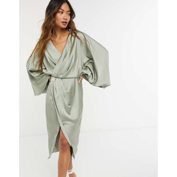 olive green satin shirt dress Silk Maxi Shirt Dress Amazônia / L main image 1