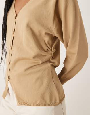 Asos Design Blouson Sleeve Structured Cardigan In Neutral
