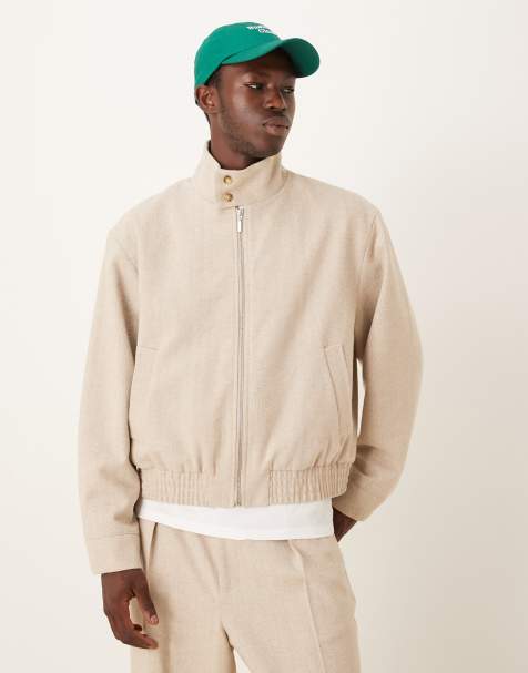 ASOS DESIGN blouson smart co-ord jacket in stone herringbone - view 1
