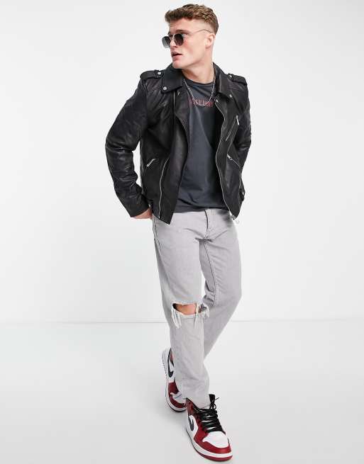 ASOS DESIGN - Blouson style motard en cuir véritable - Noir, 4 de 4