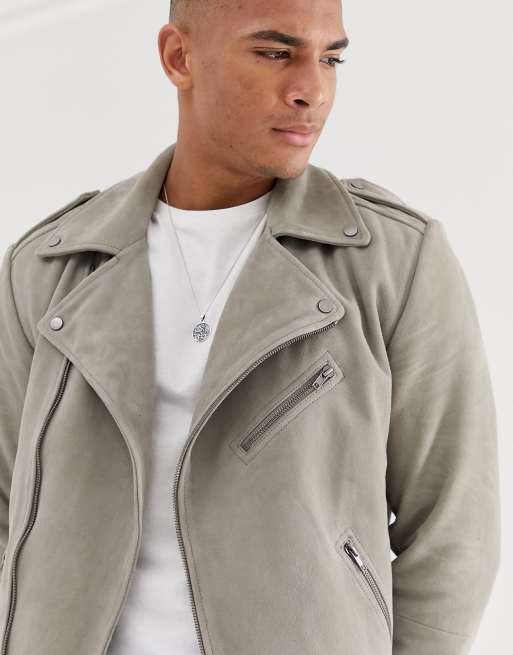 ASOS DESIGN - Blouson style motard en daim - Taupe, 3 de 4