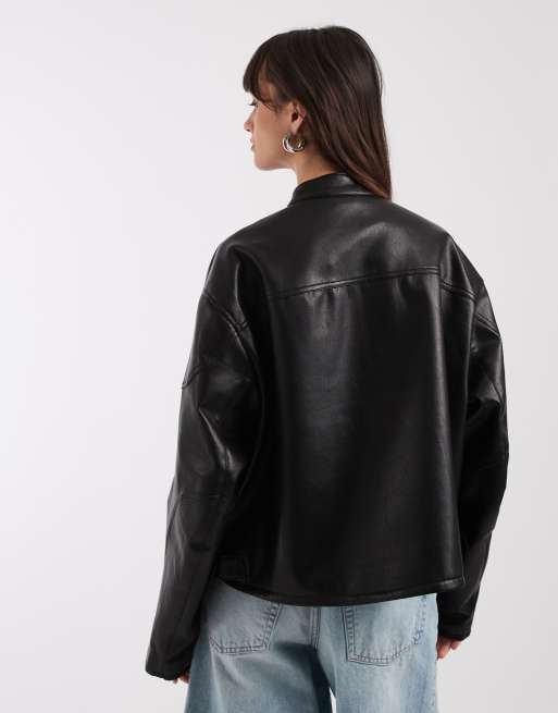 ASOS DESIGN - Blouson style motard en imitation cuir - Noir, 3 de 4