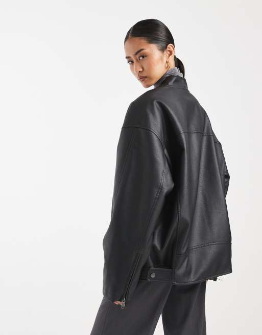 ASOS DESIGN - Blouson style motard en similicuir avec doublure matelassée - Noir, 3 de 4