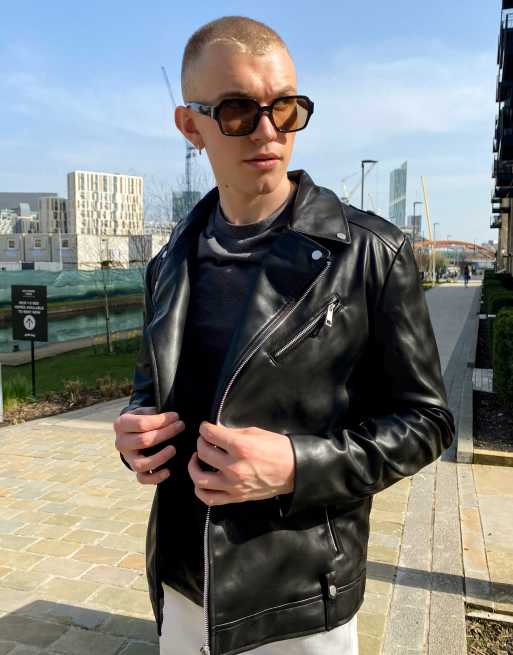ASOS DESIGN - Blouson style motard en similicuir - Noir