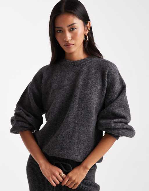 ASOS DESIGN blouson sweater with tie hem in gray