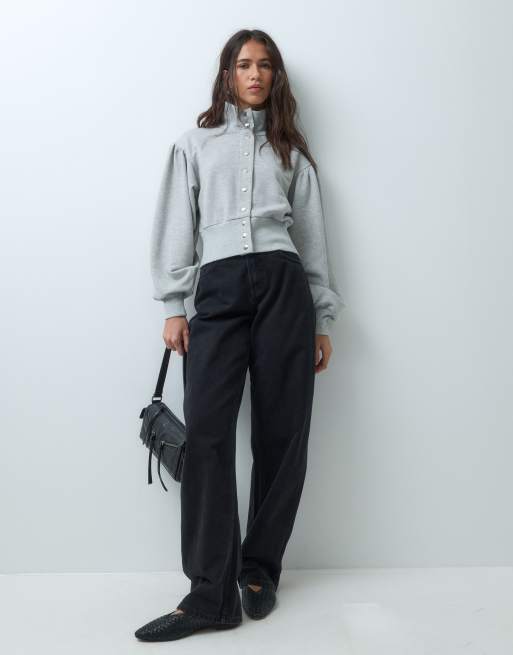 ASOS DESIGN Blouson-Sweatshirt mit Stehkragen in Grau meliert, 2 von 5