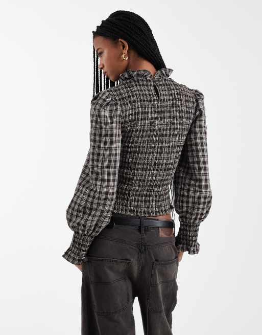 ASOS DESIGN - Blouson-top med rynker og brune tern, 4 af 4