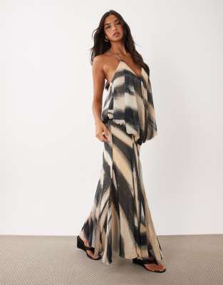 Asos Design Blouson Waist Cami Maxi Dress With Godets In Multi