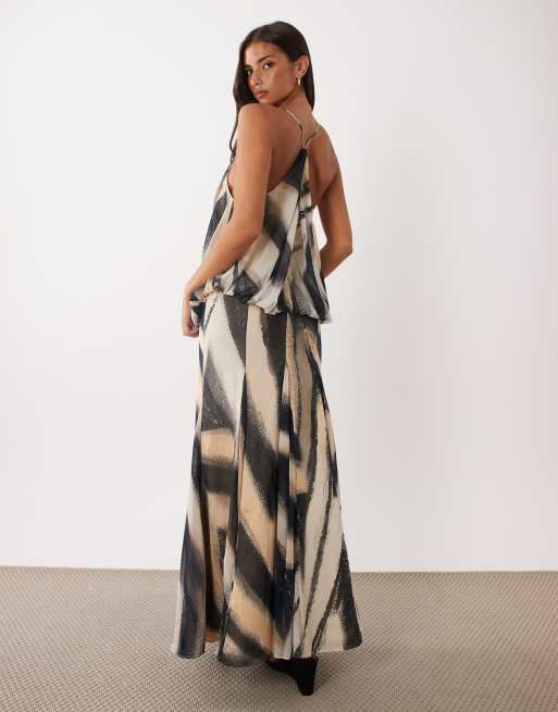 ASOS DESIGN blouson waist cami maxi dress with godets in abstract stripe print, 4 of 4