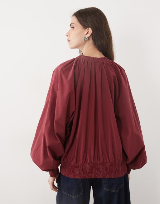 ASOS DESIGN blousonblouse met pofmouwen in bordeauxrood, 4 van 4