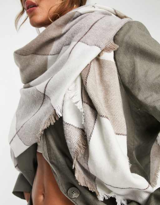 ASOS DESIGN blown up check scarf in mink , 4 of 4