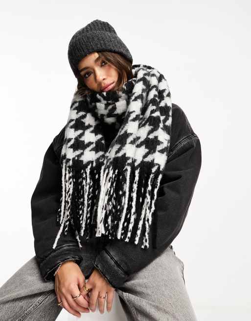 ASOS DESIGN blown up houndstooth plaid fluffy scarf 