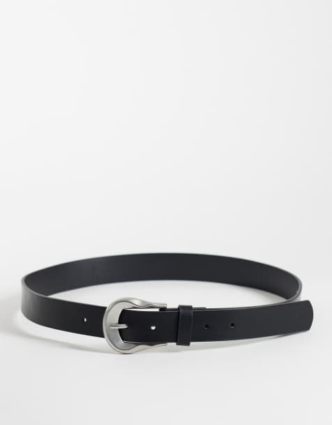 ASOS DESIGN bælte i sort med bølget smeltet spænde i imiteret læder - view 1