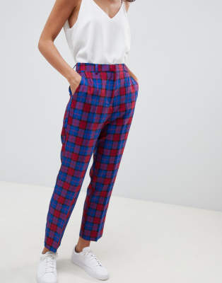 blue check trousers womens