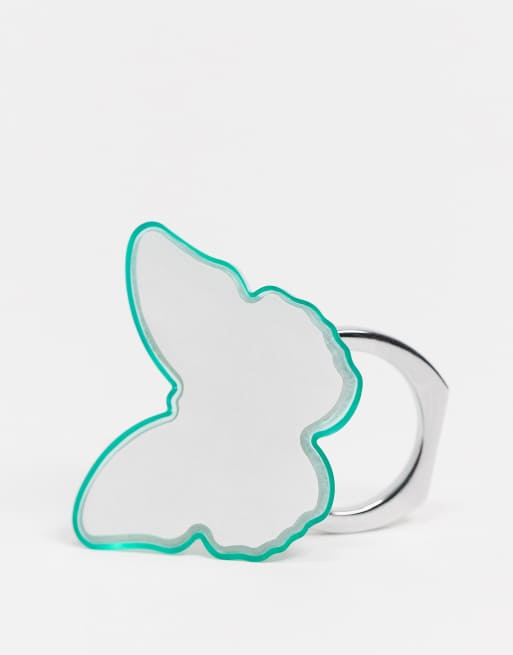 ASOS DESIGN blue glitter butterfly phone ring, 3 of 4