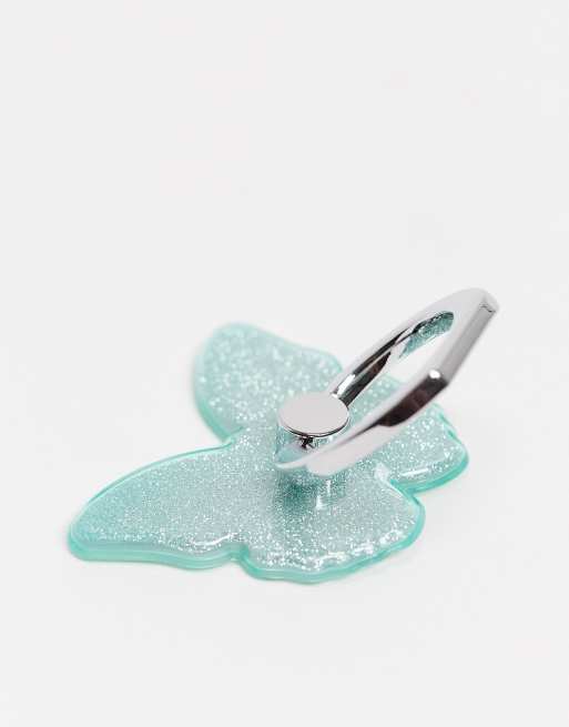 ASOS DESIGN blue glitter butterfly phone ring, 4 of 4
