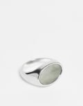 [ASOS DESIGN] ASOS DESIGN blue jade semi-precious oval stone signet ring in silver tone S SILVER
