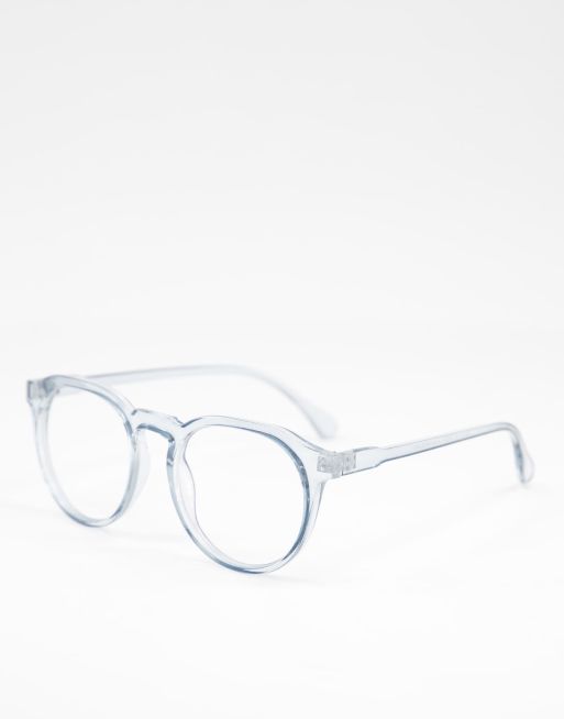 ASOS DESIGN blue light clear lens glasses in blue crystal MBLUE