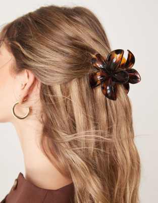 ASOS DESIGN - Blumen-Haarkralle in Schildpatt-Optik-Braun