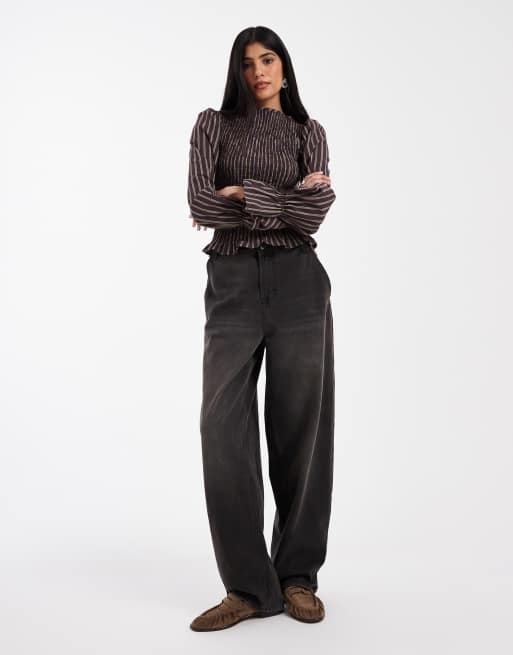 ASOS DESIGN - Blusa a maniche lunghe arricciata a righe, 2 di 4