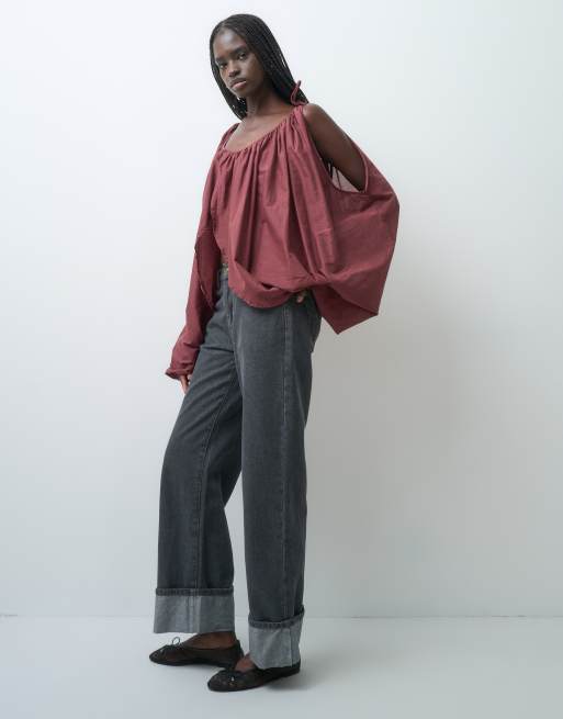 ASOS DESIGN blusa a maniche lunghe con cut-out e volume color cioccolato, 2 di 4