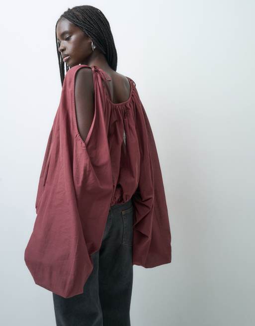 ASOS DESIGN blusa a maniche lunghe con cut-out e volume color cioccolato, 4 di 4