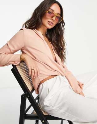 Blusa a maniche lunghe incrociata e drappeggiata color cuoio-Multicolore - ASOS DESIGN Camicia donna  - immagine1