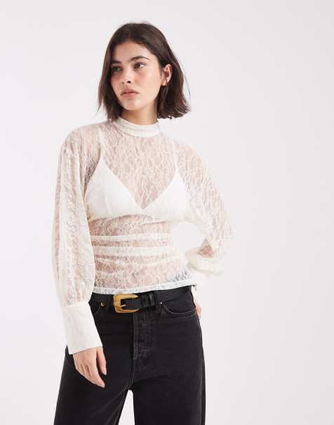 ASOS DESIGN - Blusa accollata écru con maniche ad ali di pipistrello - view 1