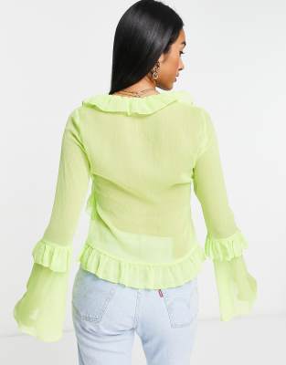 Blusa allacciata sul davanti trasparente color lime con volant-Verde - ASOS DESIGN Camicia donna  - immagine2