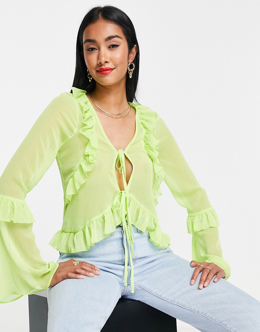 Blusa allacciata sul davanti trasparente color lime con volant-Verde - ASOS DESIGN Camicia donna  - immagine3