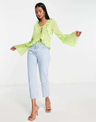 Blusa allacciata sul davanti trasparente color lime con volant-Verde - ASOS DESIGN Camicia donna  - immagine1