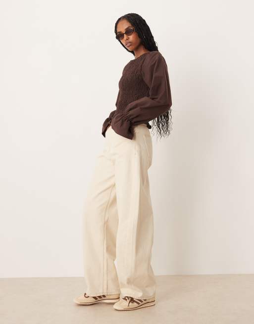 ASOS DESIGN - Blusa arricciata color cioccolato in misto lino, 4 di 4
