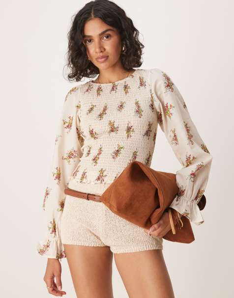 ASOS DESIGN - Blusa arricciata in cotone con stampa a fiori - view 1