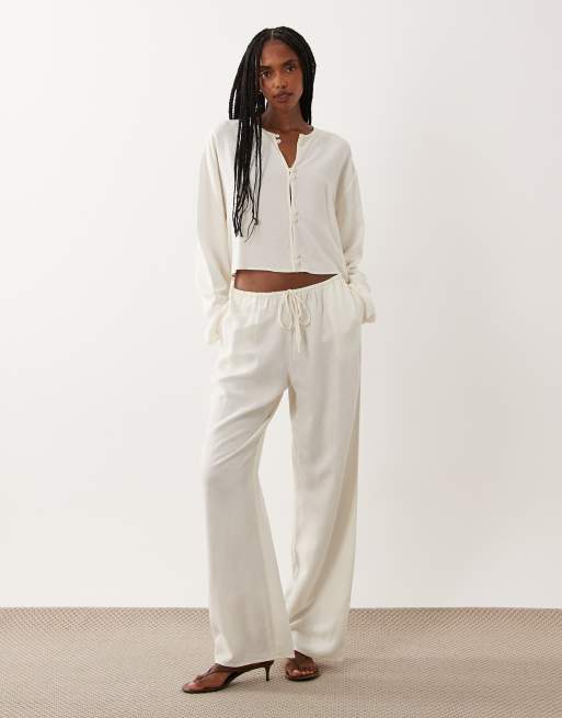 ASOS DESIGN - Blusa blanco marfil de estilo mao de mezcla de lino (parte de un conjunto), 2 de 4