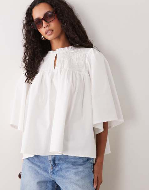 ASOS DESIGN - blusa boho con cuello fruncido en blanco - view 1