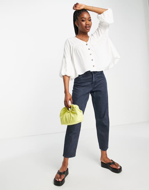 ASOS DESIGN - Blusa con bottoni e maniche a sbuffo, colore bianco, 2 di 4