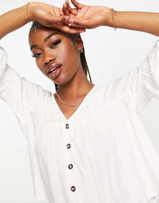 ASOS DESIGN - Blusa con bottoni e maniche a sbuffo, colore bianco, 3 di 4