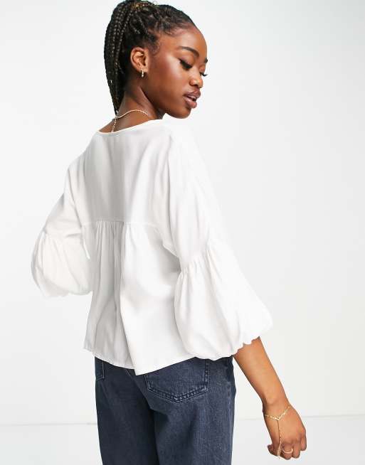 ASOS DESIGN - Blusa con bottoni e maniche a sbuffo, colore bianco, 4 di 4