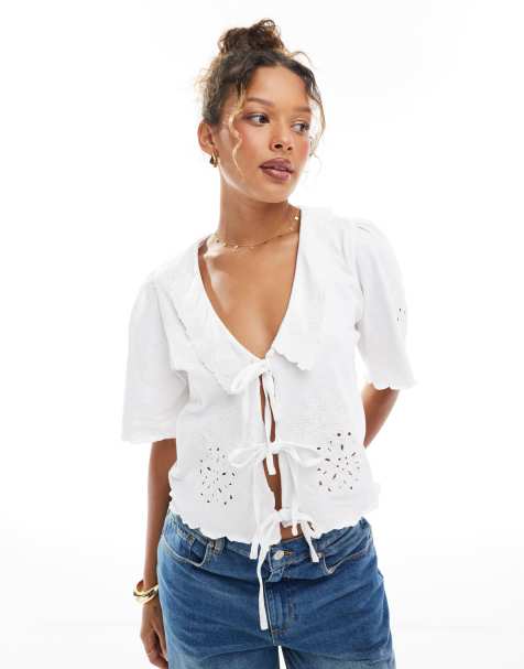 ASOS DESIGN - Blusa da giorno color crema con dettaglio in pizzo e colletto - view 1