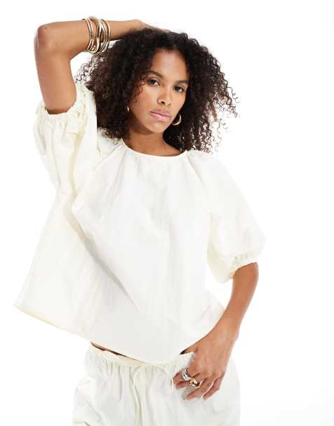 ASOS DESIGN - Blusa écru con maniche raglan a sbuffo in coordinato - view 1