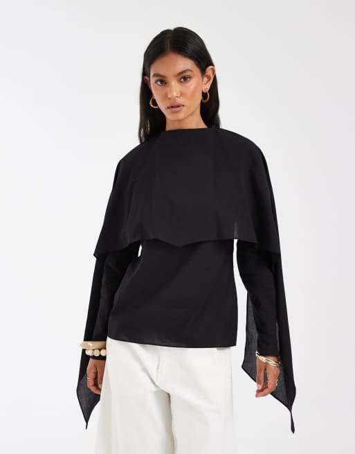 ASOS DESIGN - Blusa in chiffon trasparente nera con dettaglio stile sciarpa