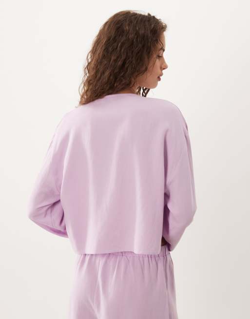 ASOS DESIGN - Blusa in misto lino rosa cipria con colletto alla coreana in coordinato, 4 di 4